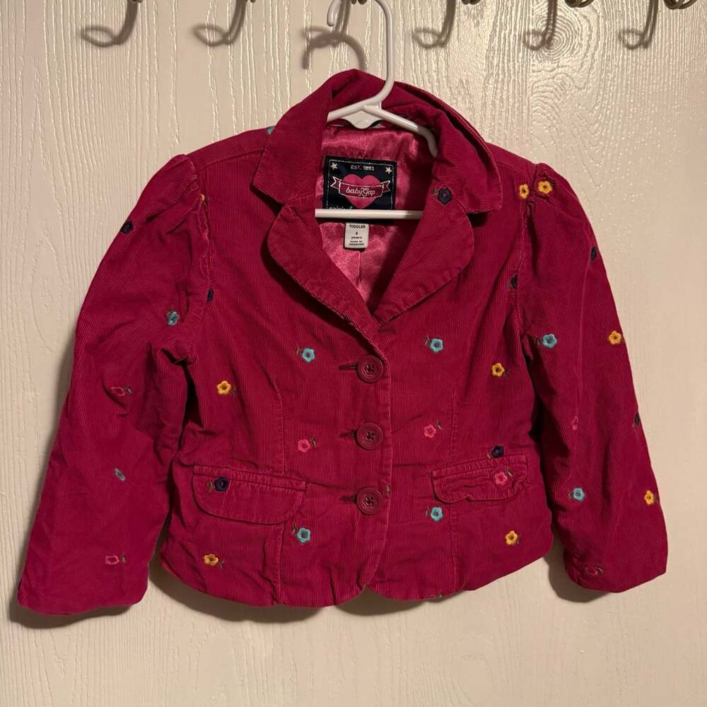 Baby Gap Toddler Girls Fuchsia Pink Corduroy Floral Embroidered Blazer Jacket Si